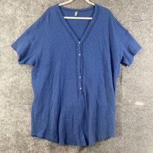 Free People Tunic T-Shirt Small Blue Short Sleeve V-Neck Henley Oversized Top